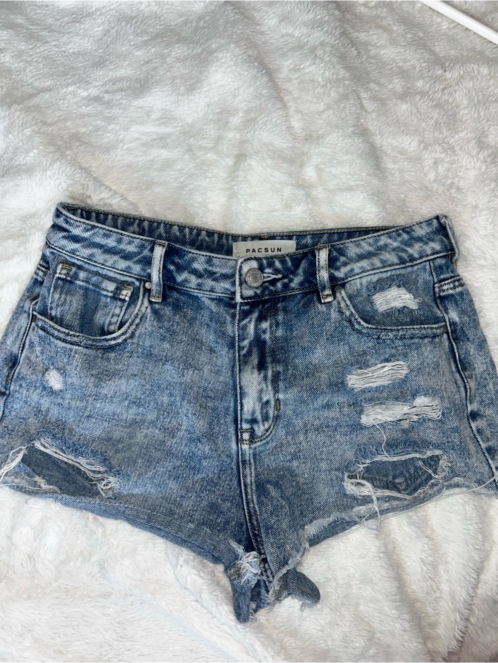 PacSun Light Blue Distressed High-Rise Denim Shorts